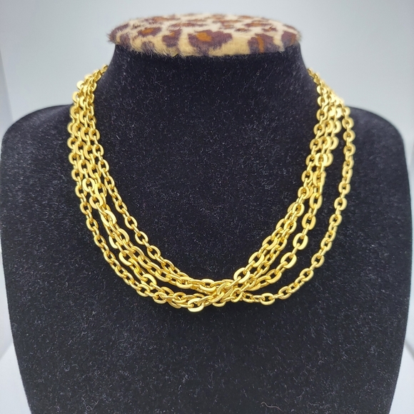 Vintage Matted Goldtone 4 Strand Necklace w/ hook clasp. - Picture 5 of 9